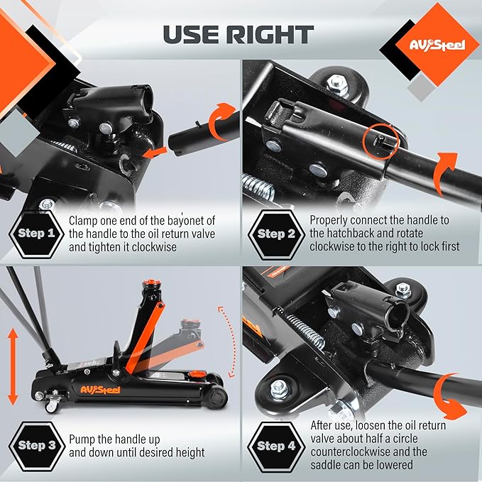 AV Steel Floor Jack 2.5 Ton (5500 lbs), Low Profile Floor Jack with Single Piston Pump, Heavy Duty Steel Hydraulic Jack for Car, Jack for Car with Lifting Range 3.4'' to 14.6''