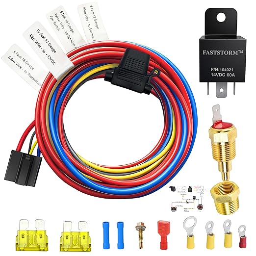 Electric Fan Relay Kit 12V 60 AMP Electric Radiator Cooling Waterproof Fan Relay Kit with Thermostat Control Switch 185 On 175 Off Upgrade
