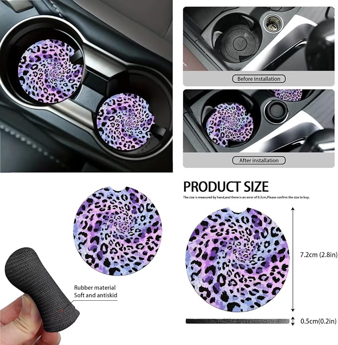 Cheetah Print 15Pcs Car Interior Cover Set Includes Car Front Rear Seat Covers Steering Wheel Cover Seatbelt Pads Inside Rearview Mirror Protector Garbage Bag Cup Coasters