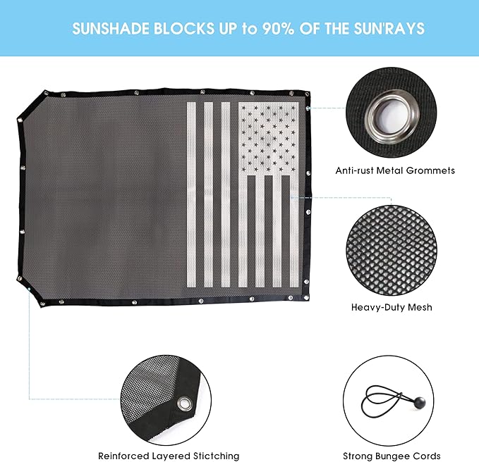 sukemichi Sunshade for Ford Bronco,Mesh Sun Shade Bikini Top Cover Bimini Top for Ford Bronco Accessories 2021 2022 2023 2024 2025 2026 4 Door - Blocks UV, Wind, Noise, (Flag)