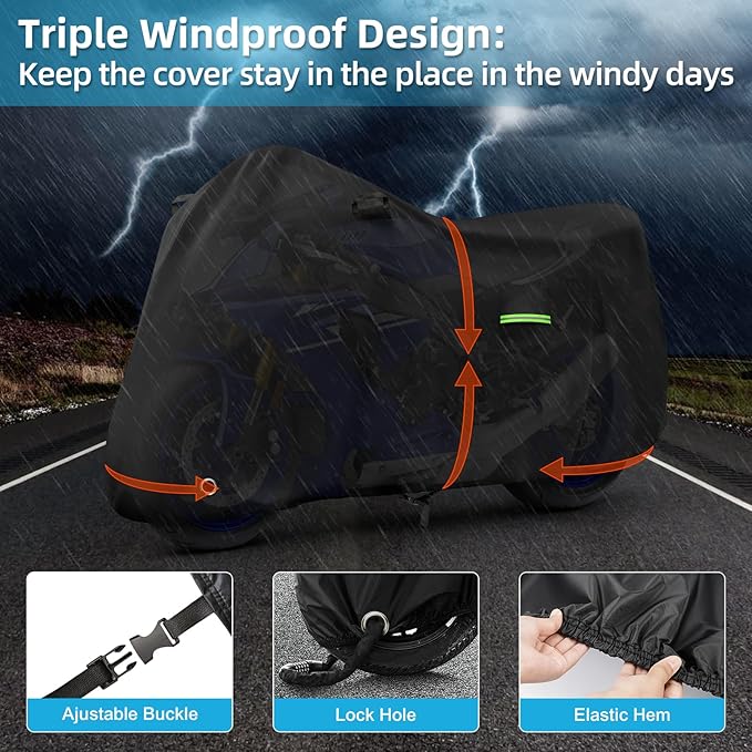 Motorcycle Cover Waterproof for Yamaha R1 R3 R6 R7 R9, Heavy Duty Outdoor Sun Rain Snow UV Dust All Weather Protection Motorbike Cover with Soft Cotton Lining & Lock Hole