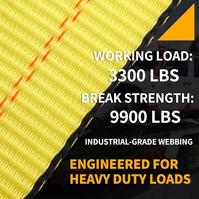 4 Pack Tire Tie Down Straps for Trailers – 2" x 96" Lasso Wheel TrailerRatchet Straps with Chain Anchors, Heavy Duty 9900 lbs Break Strength,UTV, SUV, Truck Trailer Hauling, Yellow