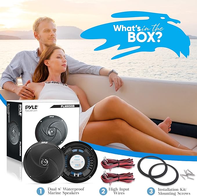 PyleUsa Marine Vehicle Speakers - Dual 2-Way 320W 4 Ohm Low Profile Waterproof Car Component Speaker System, 8 Oz Magnet, Voice Coil, for Custom Audio Boat, Truck, Watercraft, Mobile, Off-Road (Black)