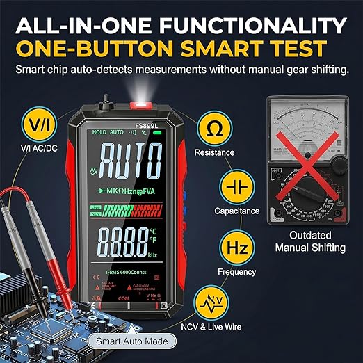 2026 Upgraded FS899L Digital Multimeter & 20 pcs Silicone Test Leads Kit, USB-C Rechargeable Color Screen, Auto 6000 Counts True RMS AC/DC Voltage Tester, NCV, CAT.III 1000V