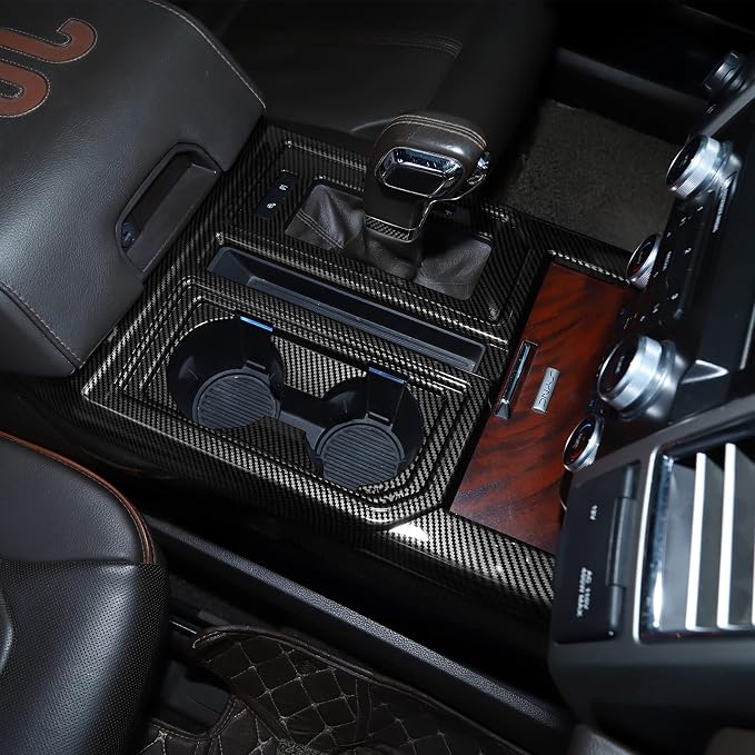 JeCar for F150 Carbon Fiber Interior Center Console Gear Shift Cup Holder Panel Trim Cover for 2015-2020 Ford F150 Interior Accessories