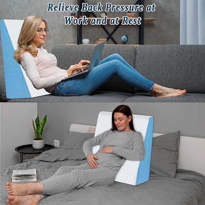 Wedge Pillow for Sleeping, 7.5" Bed Wedge After Surgery, Back Pain Relief, Memory Foam Pillow Triangle Incline Wedge for Back Support, Leg Elevation