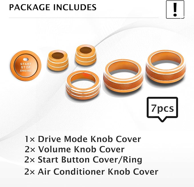 for Toyota RAV4 Hybrid/Plug-in Hybrid Accessories 2019 2020 2021 2022 2023 2024 2025, 7-Piece Aluminum Alloy Knob Cover Trim Kit - Push Start Button, AC, Volume & Drive Mode (Orange)