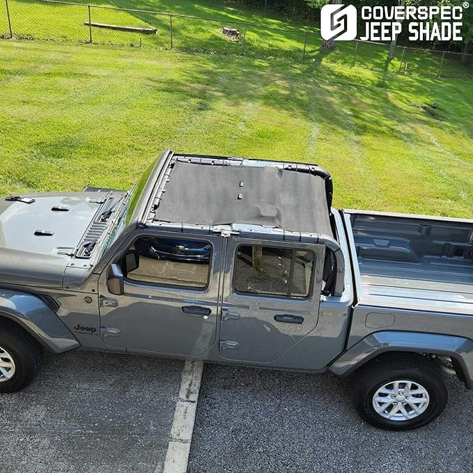 JT Top Sun Shade Roof Compatible with Jeep Gladiator 4 Door 2018 to 2023 Sunshade Sunroof Bikini Cover Blocks UV Wind Noise Black Mesh for Full Length