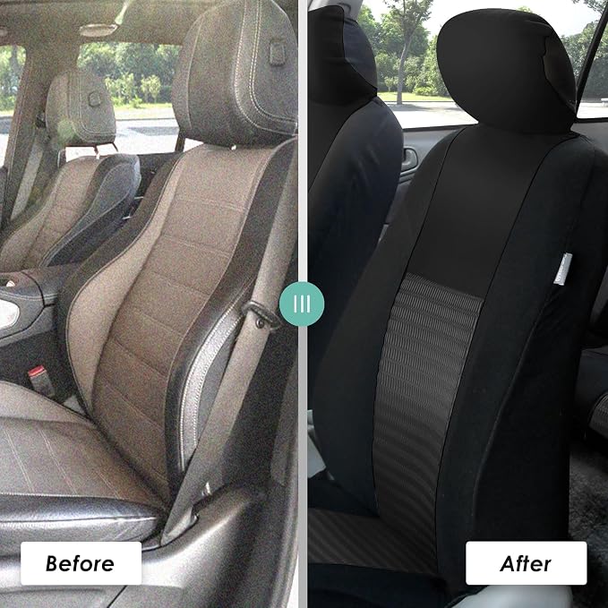 FH Group Car Seat Covers Trendy Elegance 3D Air Mesh Car Accessories, Airbag Compatible and Split Ready Black Three Row Set 8 Headrest Covers Universal Fit Interior Accessories for Cars Trucks SUV