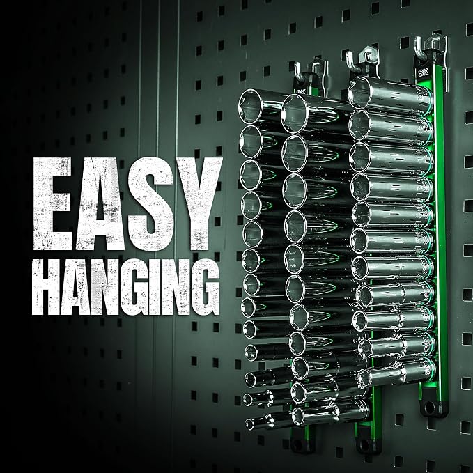 SK 3/8" Drive Socket Set, Deep SAE Sockets, 13-Piece 1/4" to 1", SuperKrome Finish, Premium CR-V Construction, with Aluminum Socket Organizer