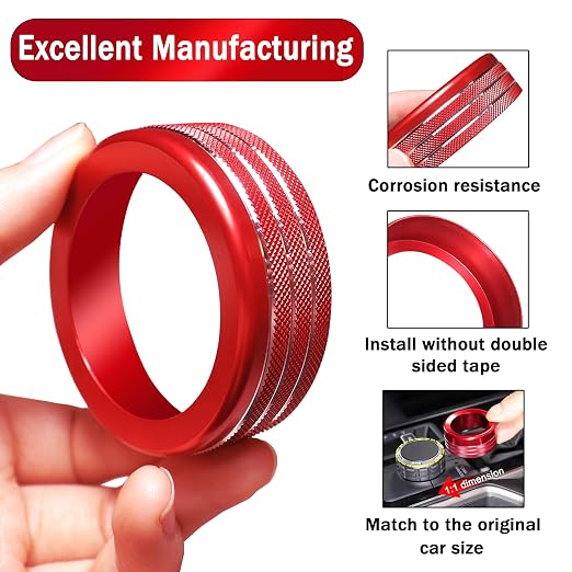 Knob Covers for Toyota Tacoma Accessories 2024 2025 2026 8" or 14" Touchscreen Air Conditioner Engine Start Stop Button Ring Drive Mode Switch Audio Center Console Button Knob Cover 7 Pcs (Red)