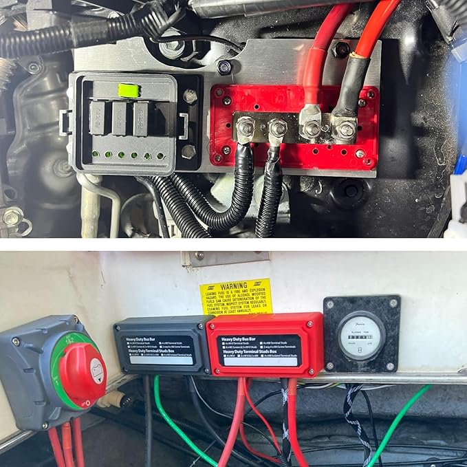 Bus Bar 12V-48V 300A, Heavy Duty Module 4 x 5/16" Posts Terminals Power Distribution Block, Positive Negative Ground DC Battery Busbar Junction Blocks for Car RV Solar Boat Truck Marine, 2 Pack