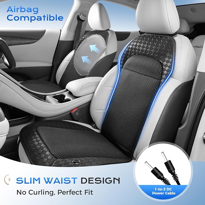 Coverado Upgraded Cooling Car Seat Cover，12V-24V Ventilated pad Built with 8 Turbo Fans, 3-Speed Dual Blowing & Suction for Effective Cooling Universal Black Cushion, Great for Summer Driving