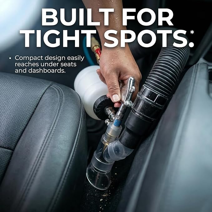 LE LEMATEC Air Tornador Car Detailing Gun & Upholstery Extractor Kit | Interior carpet vent cleaner, foam bottle, vacuum attachment, 3000 RPM, 90 PSI, 1/4" NPT compressor