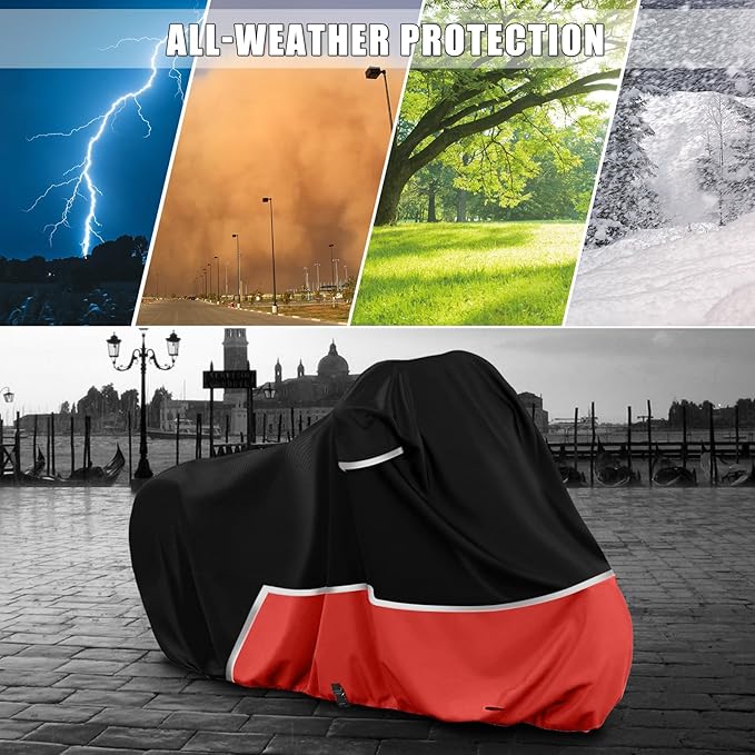 Waterproof Motorcycle Cover Compatible with Royal Enfield Classic 350 650/Continental GT 650/ Interceptor 650, 420D Oxford Cloth Cover for Snow Rain Dust Protection