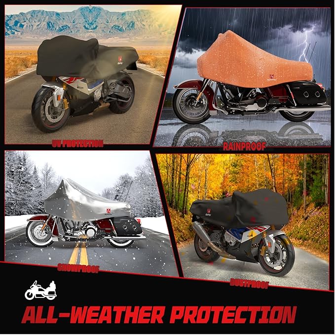 Rosefray 420D Motorcycle Half Cover-Outdoor Waterproof All Weather Protection Lightweight Half Cover, Orange XL Size for Most Touring Models Harley Davidson,Honda Goldwing,Road King Street Glide