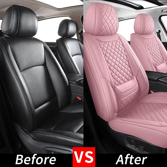Pink Leather Car Seat Covers Front Seat Breathable Seat Protectors Waterproof Automotive Seat Covers Universal Fit for Most Cars SUVs Trucks Vehicles