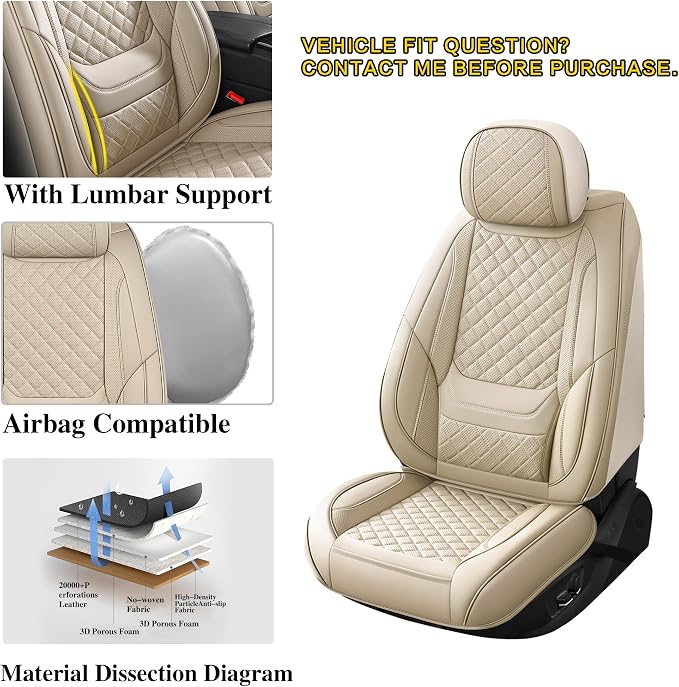 Car Seat Covers Full Set, Beige Leather Seat Covers, Breathable Front and Back Car Seat Protectors, Wear-Resistant Seat Covers Universal Fit for Most Cars SUV Truck (Beige-Diamonds,Full Set)