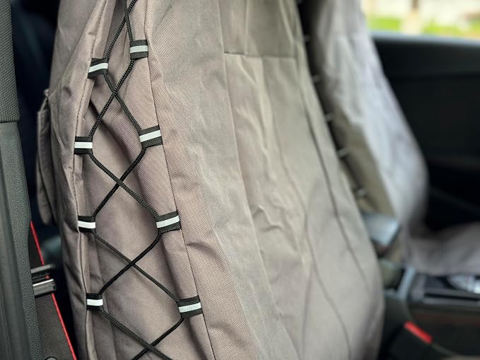 Gray Seat Covers for Cars Trucks SUV, Universal Canvas Tactical Multi-Pockets Organizers Rain Defender, Waterproof Seat Protectors Front Set