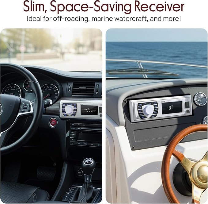 Pyle Marine Receiver & Speaker Kit - In-Dash LCD Digital Stereo Built-in Bluetooth & Microphone w/ AM FM Radio System 5.25’’ Waterproof Speakers (2) MP3/USB/SD Readers & Remote Control - PLMRKT36WT