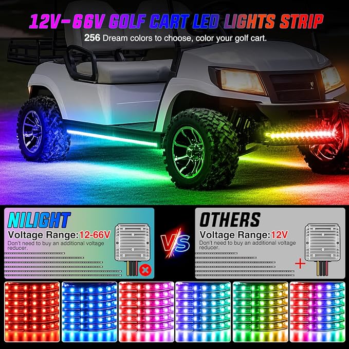 Nilight 6PCS Golf Cart Underbody Light Kit with Canopy Lights Dream Color Multi-Mode Neon Accent Lighting APP Remote Control Sound Active Music Sync IP67 Waterproof 12V-66V for EZGO Yamaha Club Car