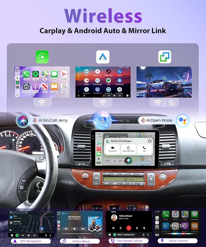 4G+64G Android Car Stereo Carplay for Toyota Camry 2000 2001 2002 2003 2004 2005 2006, Rimoody 9 Inch Touch Screen Car Radio with GPS WiFi Bluetooth FM Mirror Link Android Auto Backup Camera