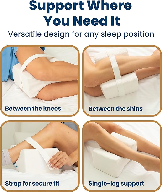 Everlasting Comfort Memory Foam Knee Pillow for Side Sleepers – Sciatica Pain Relief, Adjustable Strap – Leg Pillow for Knee, Back & Hip Alignment (Pack of 2)