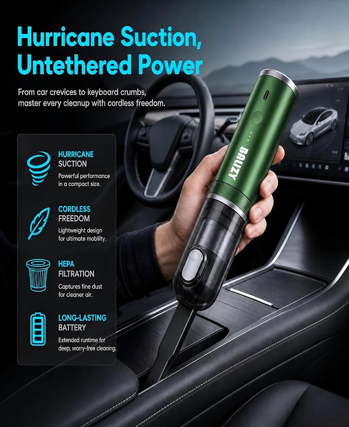 Handheld Vacuum，4-in-1 Cordless Car Vacuum Cleaner&Air Blower,Green | Aluminum alloy body，4 Suction Modes, 20KPa Suction Power,Portable Rechargeable, For Car, Pet Hair, Home, Office