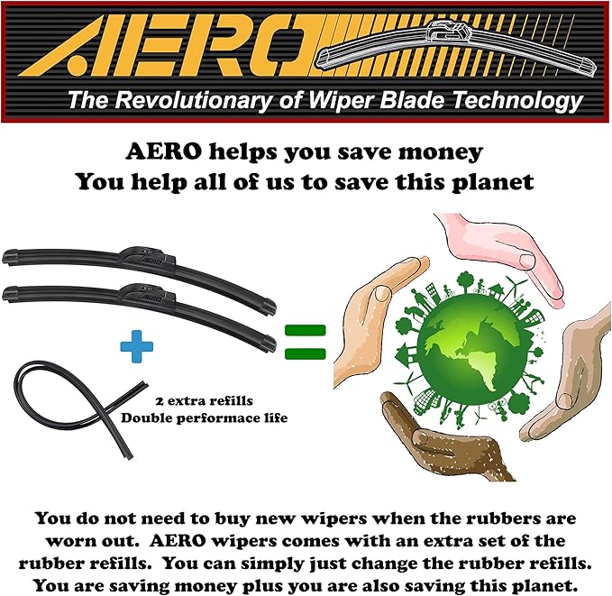 AERO Avenger 28"+21" Premium All-Season Windshield Wiper Blades with Extra Refills OEM Replacement for Mercedes-Benz R320 R350 R500 2014-2007 (Set of 2)