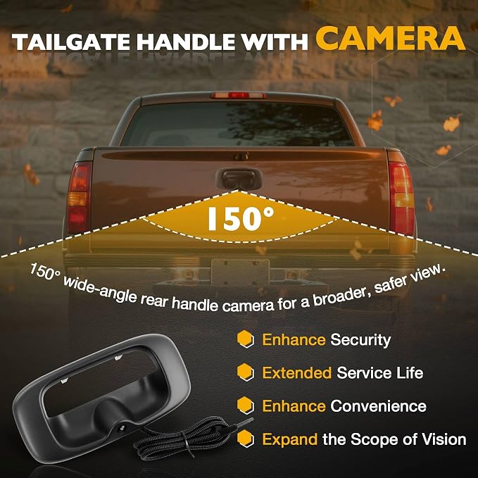 Gledewen Upgrade Metal Tailgate Handle with Backup Camera, with Bezel Trim Rod Clips, Compatible with 1999-2007 Chevy Silverado GMC Sierra 1500 2500 3500, Replaces#15997911 15228539