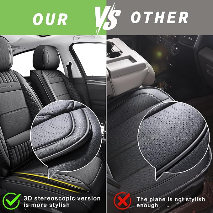 Car Seat Covers Full Set, Beige Leather Seat Covers, Breathable Front and Back Car Seat Protectors, Wear-Resistant Seat Covers Universal Fit for Most Cars SUV Truck (Beige-Stripes-A, Full Set)