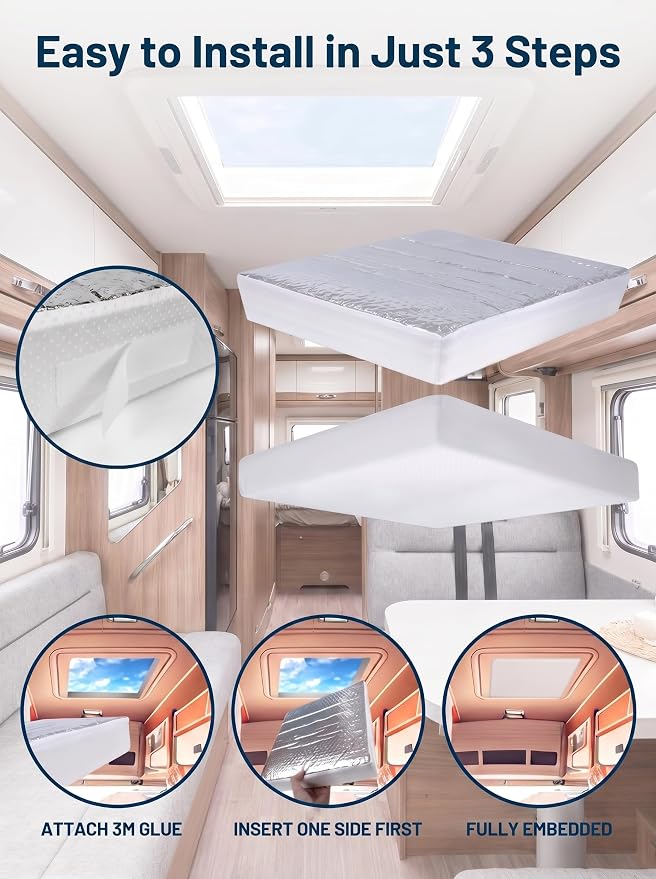 4 Pack RV Vent Insulator and Skylight Cover 14″x14″x3″ with UV Protection Layer Reduce Heat Transfer & Increase A/C Efficiency RV Accessories for Vent Inside Camper Trailer