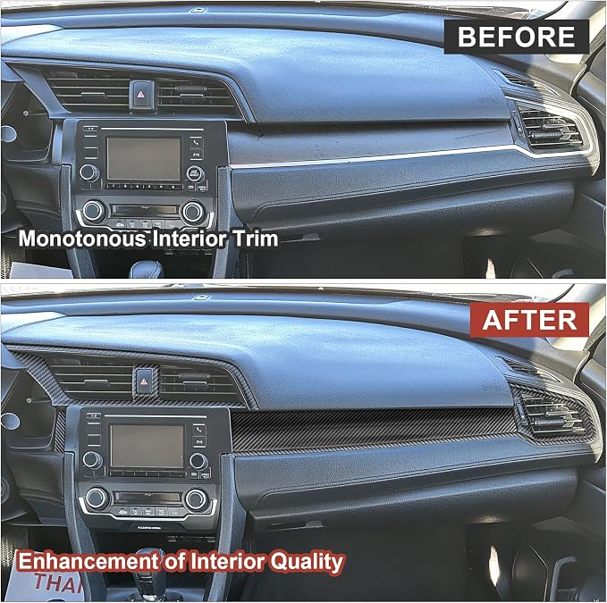 12 Pcs Carbon Fiber Console Center Dashboard Panel Cover, AC Air Vent Cover Compatible with Honda Civic 10th Gen 2016-2021