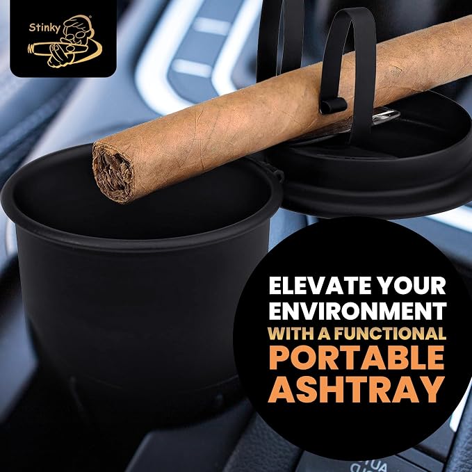 Stinky Cigar Car Ashtray, Spring Clip Holds All Cigar Sizes, Fits Any Standard Cup Holder, Matte Black