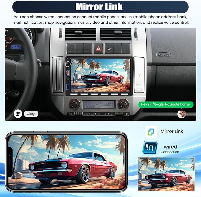 [Upgrade] Double Din Car Stereo with Bluetooth,7 Inch Touch Screen 2 Din Car Radio with FM Radio EQ Mirror Link SWC USB/Type-C/Aux-in Ports+Backup Camera