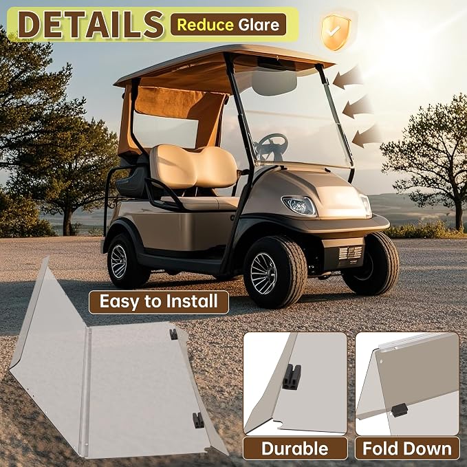 ECOTRIC Tinted Windshield Compatible with 2007-2016 Yamaha Drive G29 Gas or Electric Models Folding Down Impact Resistant 38.75"W x 35.75"H