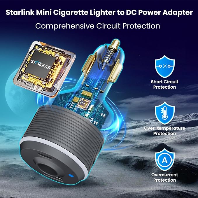 Starlink Mini Car Adapter, 3-in-1 Car Charger for Starlink Mini,12V to 24V DC Step Up Converter with Dual USB Ports, Cigarette Lighter Adapter for Starlink Mini Power Supply,Ideal for RV,Boat