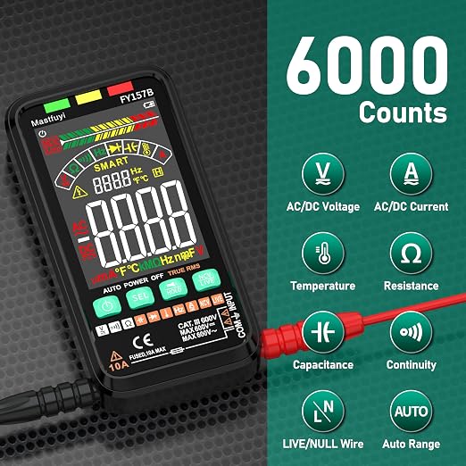 Multimeter 6000 Counts TRMS Digital Multimeter,Rechargeable Electrical Tester with Auto Ranging Digital Voltmeter,Measures Voltage Current Resistance Continuity Capacitance Temperature Frequency