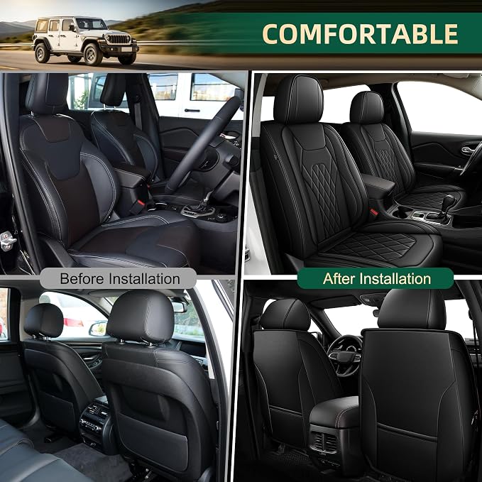 Seat Covers Fit for Jeep Compass 2012-2025 2026: Faux Leather Seat Cushion - Front Seat Covers - Non-Slip Waterproof Automotive Seats Covers (2 Front Set, Black)