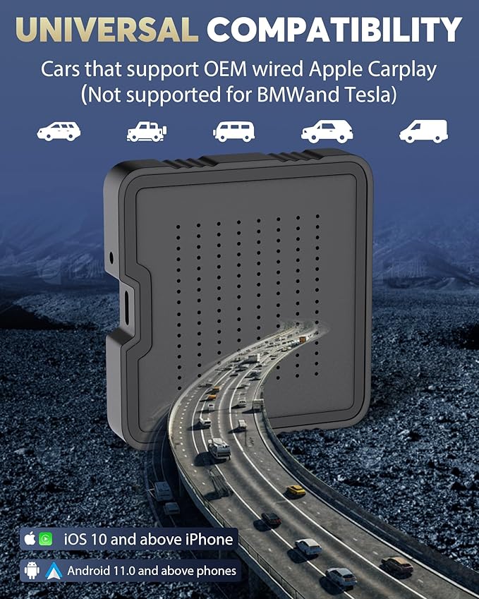 2-in-1 Wireless CarPlay Adapter for Streaming Netflix/YouTube/TikTok/TF Card, 2025 Magic Video AI Box & Android Auto Dongle, Plug & Play, Fit with iPhone 8+/iOS10+/Android 11+