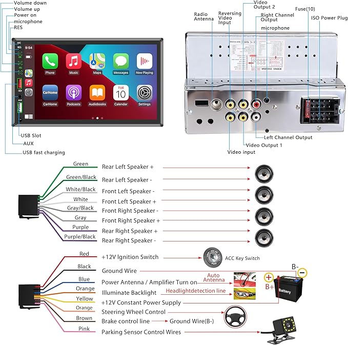 Single Din Touchscreen Radio,Single Din Car Stereo with 7'' Touchscreen,Car Radio with Mirror Link/Bluetooth Hands-Free Calling/AUX/USB/SWC