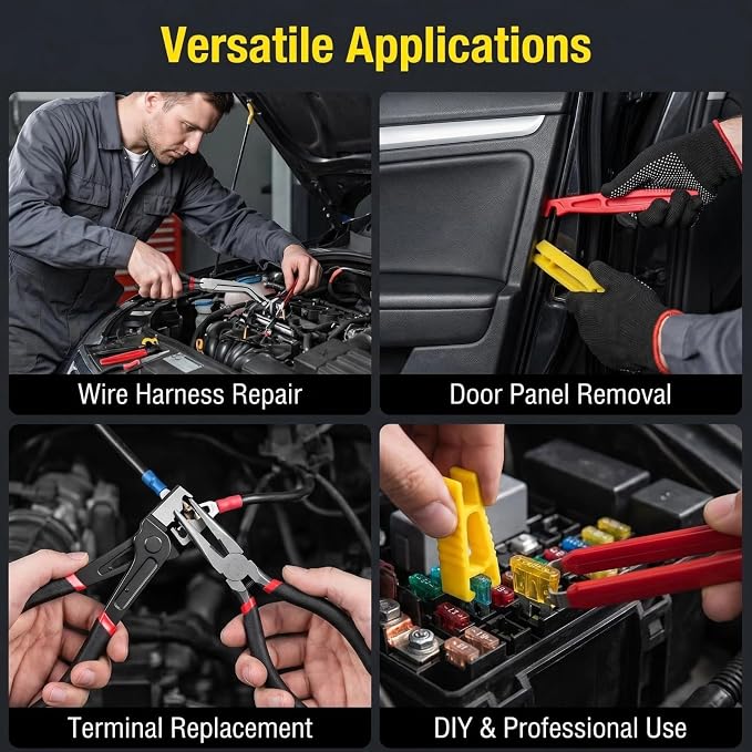 Electrical Disconnect Pliers Set, Automotive Connector & Terminal Removal Tool Kit with Trim Pry Tools & Storage Bag