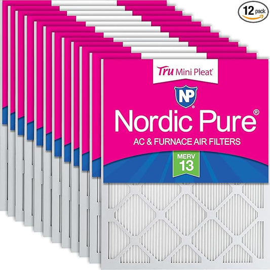 Nordic Pure 10x20x1 (Actual Size: 9 1/2 x 19 1/2 x 3/4) Tru Mini Pleat MERV 13 AC Furnace Air Filters – 2.5X More Media for Longer-Lasting, High-Efficiency Filtration - 12 Pack