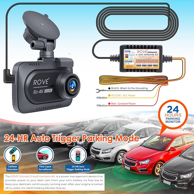 ROVE R2-4K Dual Dash Cam | Hardwire Kit