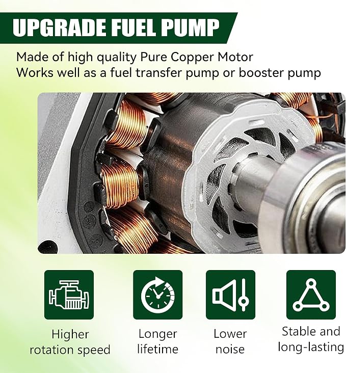 12D Micro Electric Diesel Fuel Pump Universal 5/16 inch Inlet and Outlet 12V 1-2 A, 35 GPH, 4-7 PSI with 5/16 Inch (8mm) ID Fuel Line Hose 6.56FT