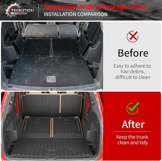 Cargo Liner Compatible with 2018-2025 2026 Volkswagen Atlas (NOT for Cross Sport) Cargo Mat Trunk Liner Kick Mats 2024 VW Atlas Accessories (2nd&3rd Row Backrest Mats+Trunk Mats)
