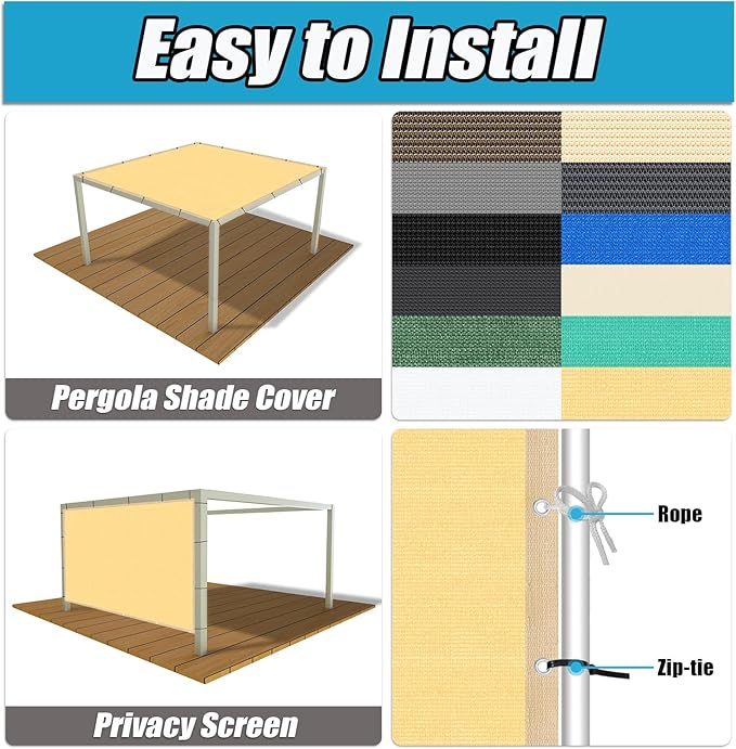 Amagenix 90% Shade Fabric 15'X 16' Sand Sun Shade Cloth with Grommets for Pergola Replacement Shade Cover Canopy, Heavy Duty, Cable Zip Ties Included (We Customized)