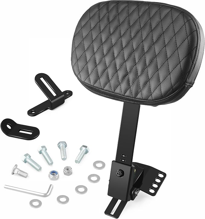 Adjustable Plug-in Driver Rider Backrest Custom Kit for Harley 1997-2026 Made Fit for Touring Models Electra Glides Road Glide Road King Street Glide (Gloss Black Stitching Pad)