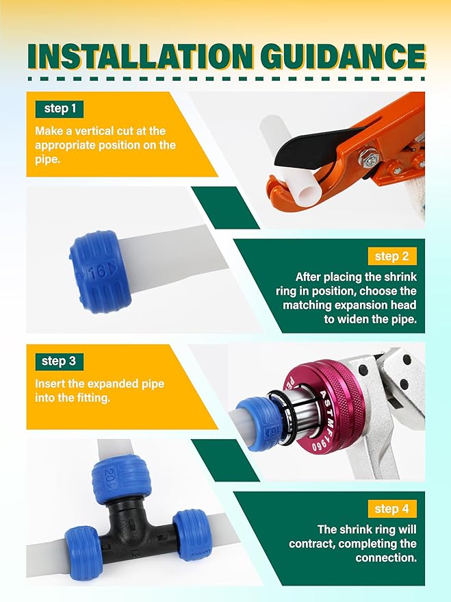 AMZCNC PEX Pipe Expansion Tool Kit Manual Expander Tool Kit ASTM F1960 Standard PEX Expansion Tool Kit with 1/2", 3/4", and 1" Expansion Heads for PEX-a Piping - Includes Pipe Cutting Tool