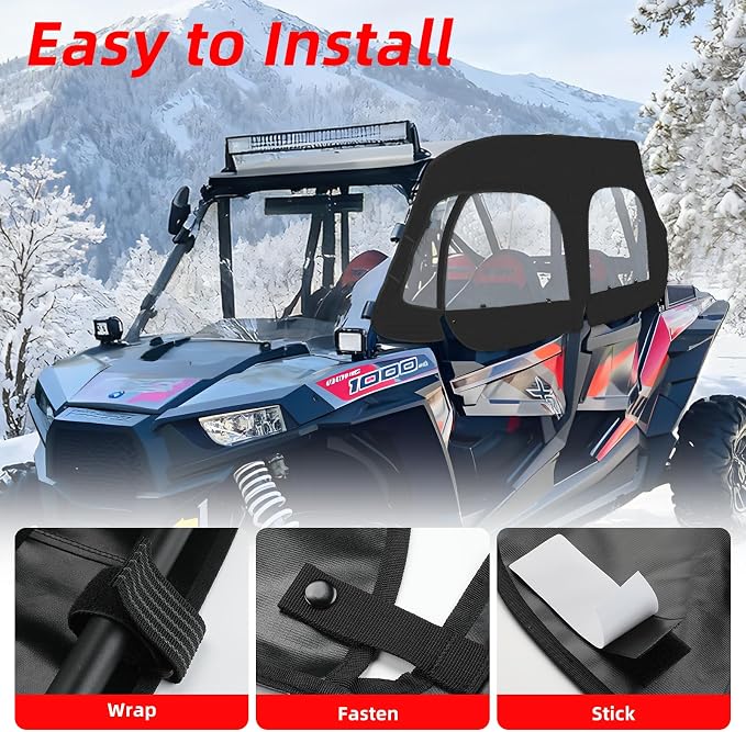 2014-2023 RZR XP4 1000 Soft Upper Doors Kit YKK Zipper, UTV Cab Enclosure Compatible with Polaris RZR XP 4 1000 2014-2023, Work with Side Mirror Windshield Roof